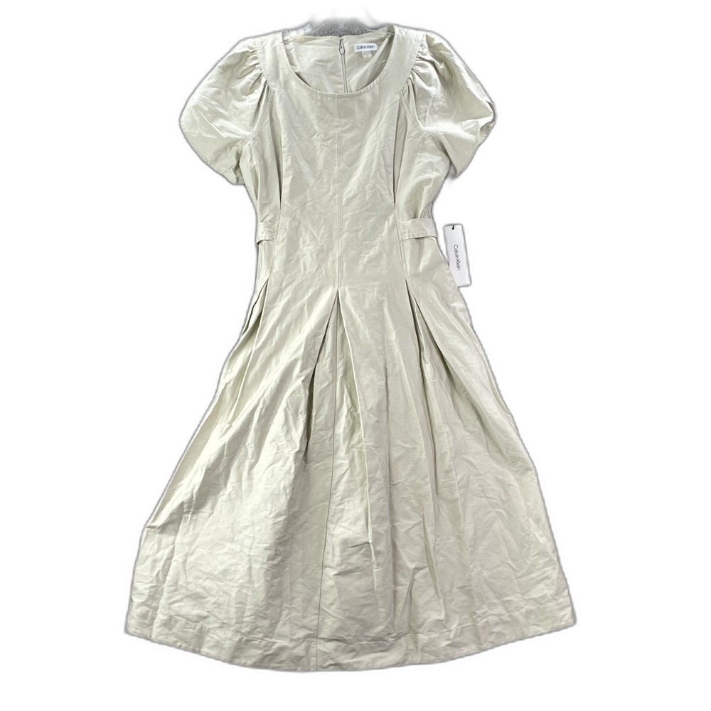 Calvin Klein Fit & Flare Midi Dress Womens 14 Pleated Minimalist Preppy Cocktail
